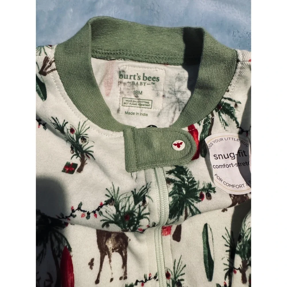 Burts Bees Baby 18M Organic Cotton Footed Pajamas Tropical Holiday Deer Palm